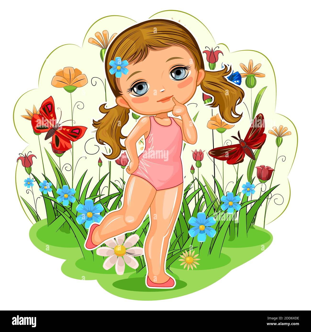 Jolie Petite Fille En Maillot De Bain Joyeux Enfant Drole De Bonne Humeur L Objet Isole Sur Un Fond Blanc Bebe En Vetements De Plage Dessin Anime Plat Photo Stock Alamy