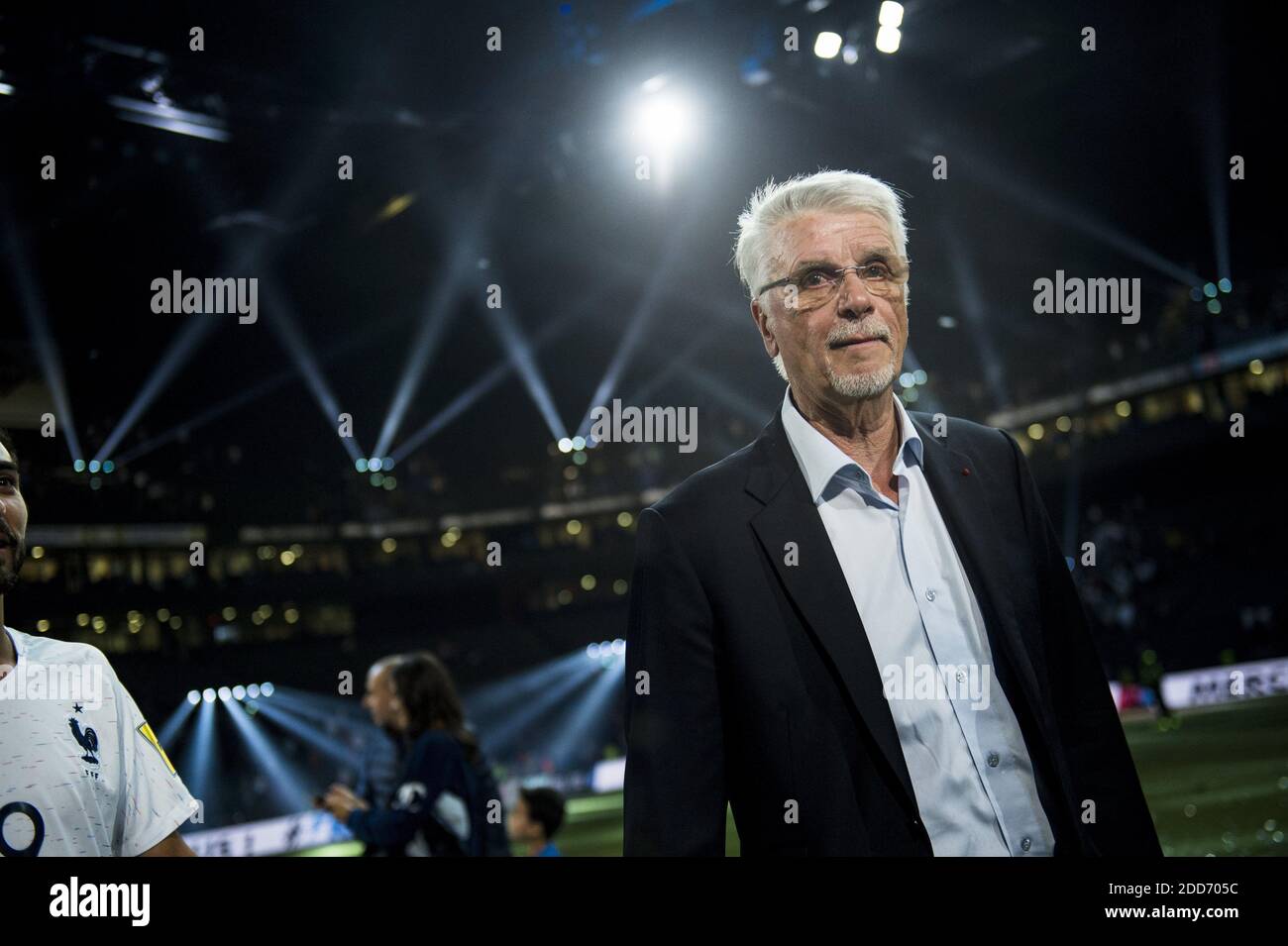 Aimé Jacquet lors d'une exposition de football entre l'équipe nationale française de football de la coupe du monde 1998 et FIFA 98 composée d'anciens joueurs internationaux, pour marquer le 20e anniversaire de la victoire de la coupe du monde 1998 en France, le 12 juin 2018, à l'U Arena de Nanterre, près de Paris. Photo par ELIOT BLONDT/ABACAPRESS.COM Banque D'Images