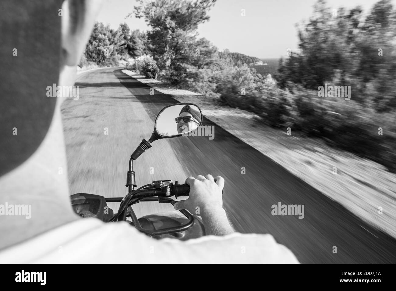 Quadbike autour de Spetses, Iles Saroniques, région Attique, côte Egée, Grèce Banque D'Images