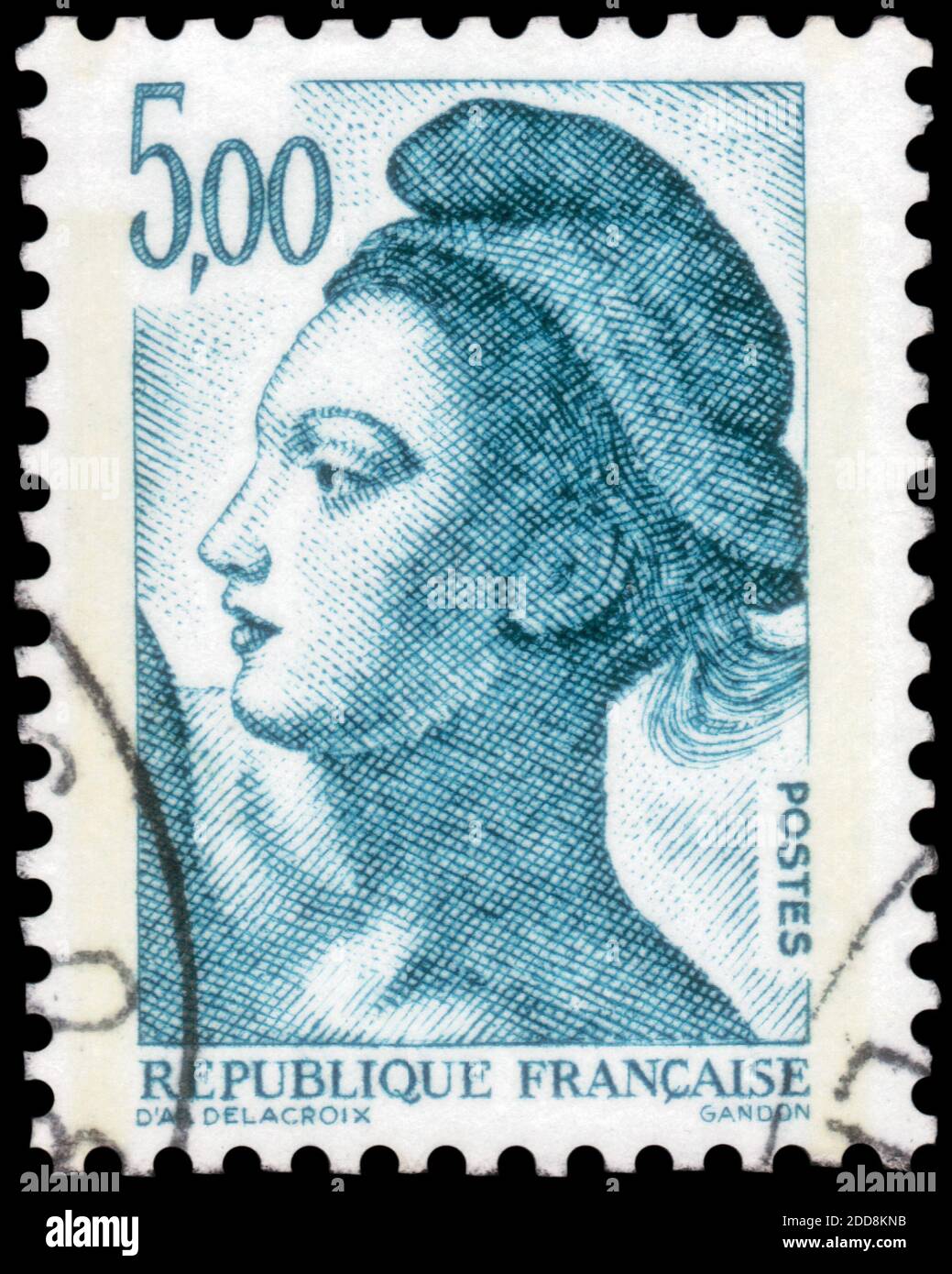 Saint-Pétersbourg, Russie - 27 septembre 2020 : timbre imprimé en France avec l'image de la liberté, vers 1982 Banque D'Images