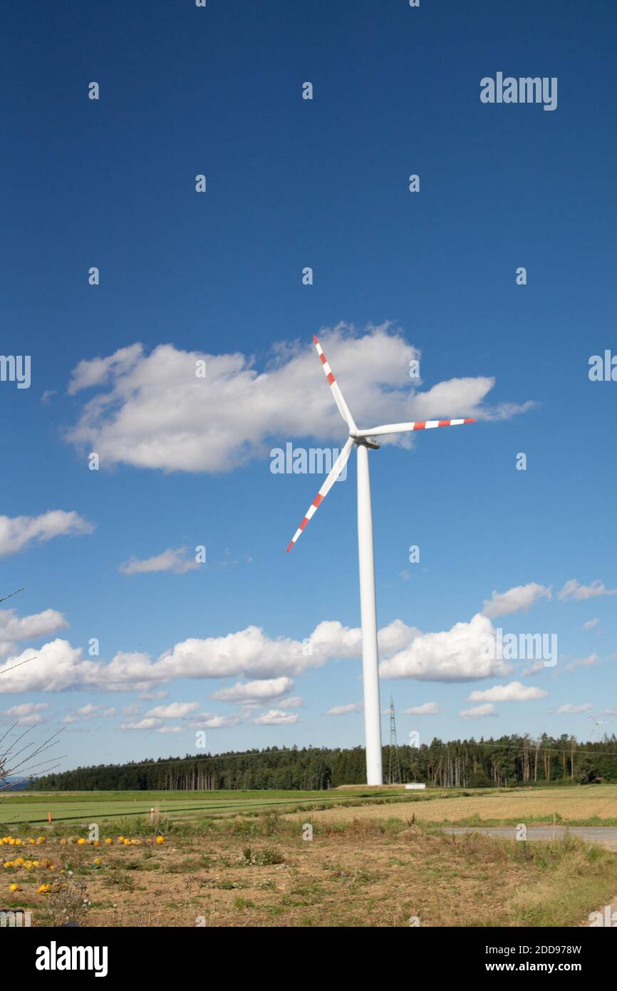 Windräder in der Natur, die saubere Energie und Strom erzeugen Banque D'Images