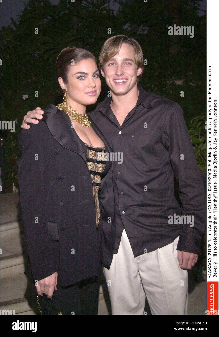 PAS DE FILM, PAS DE VIDÉO, PAS DE TV, PAS DE DOCUMENTAIRE - © ABACA. 21126-1. Los Angeles-CA-USA, 04/10/2000. Self Magazine tient une fête à la Penninsula à Beverly Hills pour célébrer leur numéro santé : Nadia Bjorlin et Jay Kenneth Johnson. Banque D'Images
