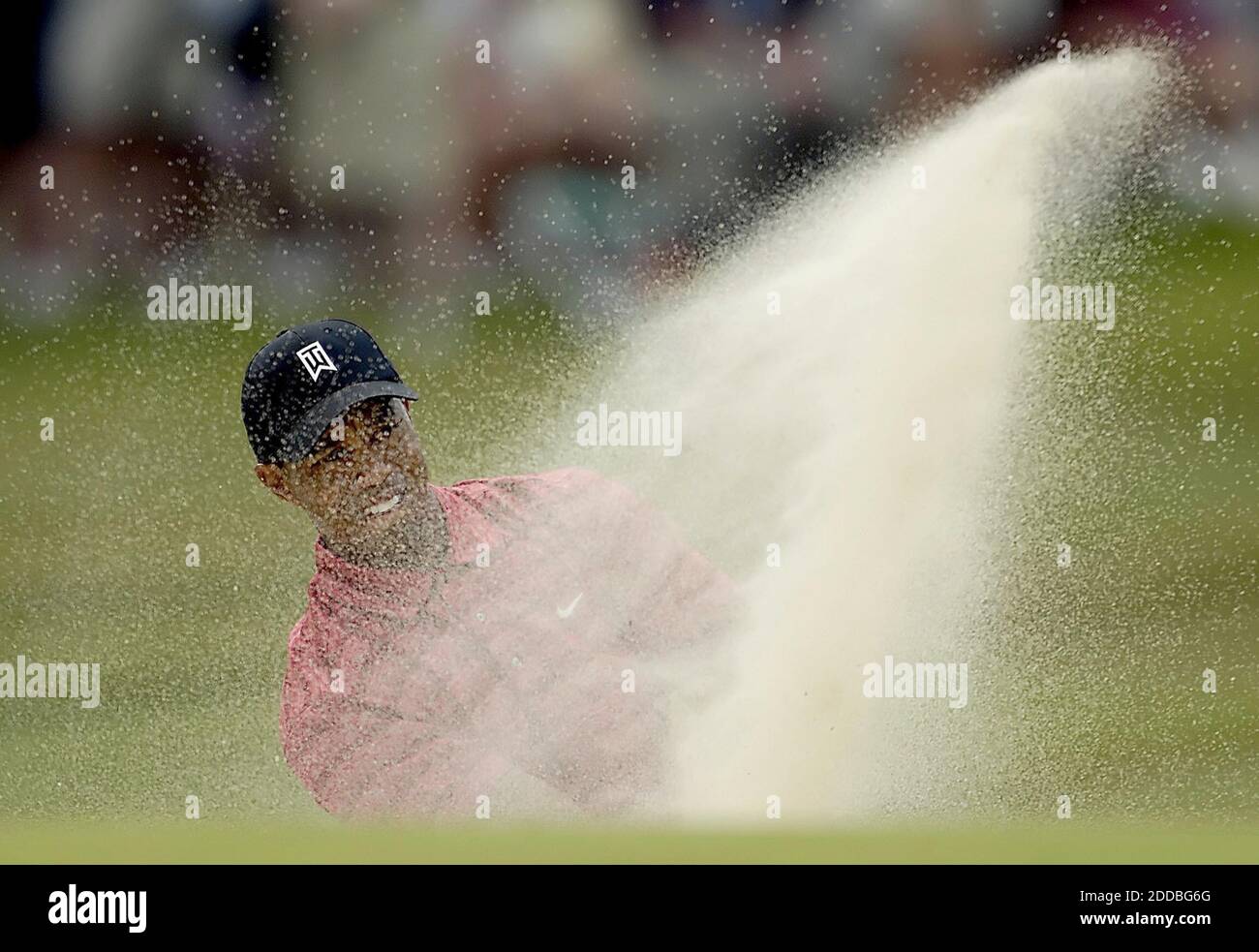 PAS DE FILM, PAS DE VIDÉO, PAS de TV, PAS DE DOCUMENTAIRE - Tiger Woods sort d'un piège à sable pendant la phase finale de l'US Open 2005 à Pinehurst No. 2 à Pinehurst, Caroline du Nord, le 19 juin 2005. Photo de Patrick Schneider/Charlotte observer/KRT/CAMELEON/ABACA Banque D'Images