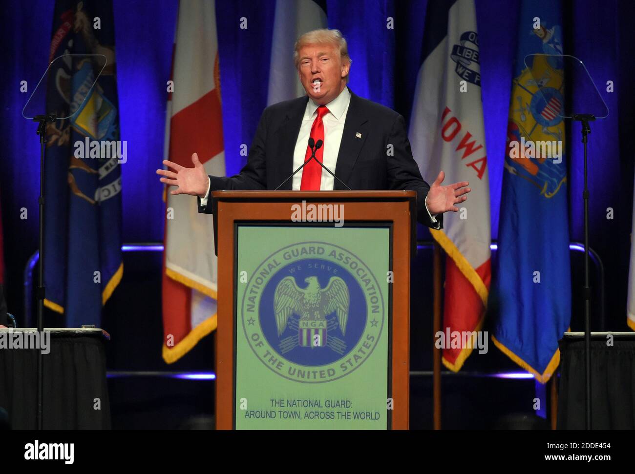 PAS DE FILM, PAS DE VIDÉO, PAS de télévision, PAS DE DOCUMENTAIRE - Donald Trump parle le lundi 12 septembre 2016 à la conférence de la National Guard Association of the United States, tenue à Baltimore, MD, USA. Photo de Lloyd Fox/Baltimore Sun/TNS/ABACAPRESS.COM Banque D'Images