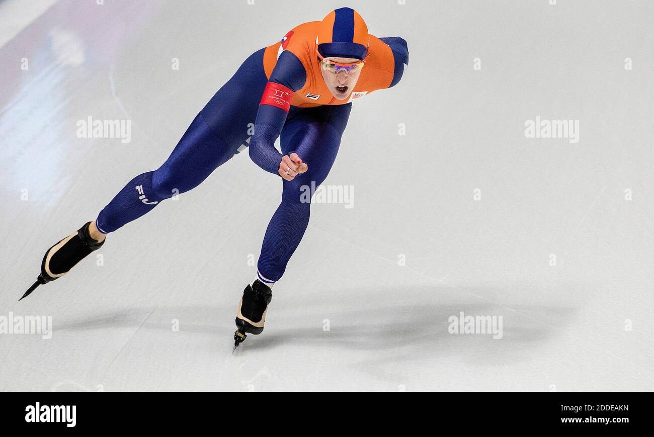 PAS DE FILM, PAS DE VIDÉO, PAS de TV, PAS DE DOCUMENTAIRE - Ireen Wust des pays-Bas pendant la compétition féminine de patinage de vitesse de 1,500 mètres le lundi 12 février 2018 lors des Jeux Olympiques d'hiver de 2018 à Pyeongchang, Corée du Sud. Wust a gagné la médaille d'or avec un temps si 1:54:35. Photo de Carlos Gonzalez/Minneapolis Star Tribune/TNS/ABACAPRESS.COM Banque D'Images