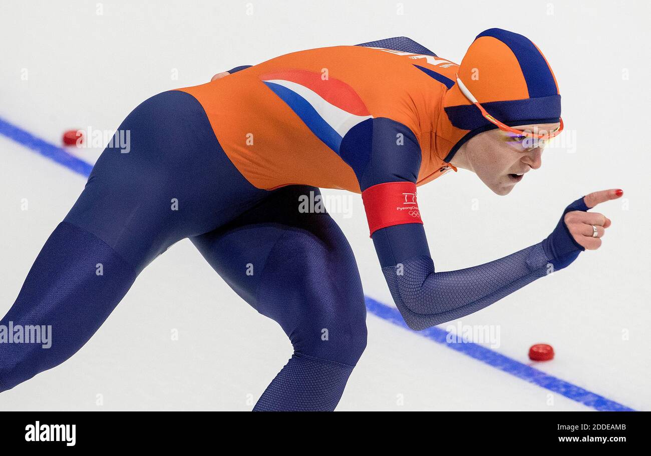 PAS DE FILM, PAS DE VIDÉO, PAS de TV, PAS DE DOCUMENTAIRE - Ireen Wust des pays-Bas pendant la compétition féminine de patinage de vitesse de 1,500 mètres le lundi 12 février 2018 lors des Jeux Olympiques d'hiver de 2018 à Pyeongchang, Corée du Sud. Wust a gagné la médaille d'or avec un temps si 1:54:35. Photo de Carlos Gonzalez/Minneapolis Star Tribune/TNS/ABACAPRESS.COM Banque D'Images