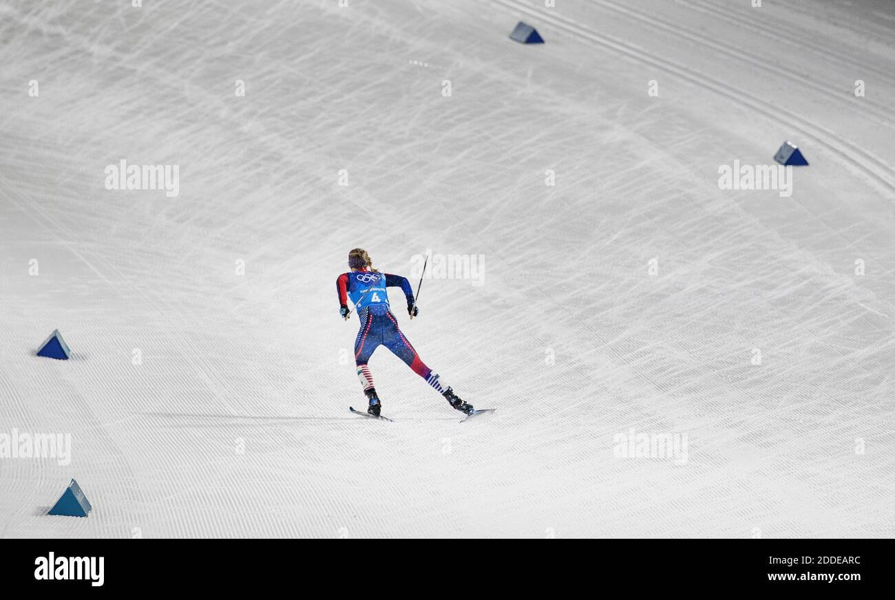 PAS DE FILM, PAS DE VIDÉO, PAS de TV, PAS DE DOCUMENTAIRE - Jessie Diggins des Etats-Unis pendant le Relais des femmes de 4,5 km au Centre de cross-country d'Alpensia pendant les Jeux Olympiques d'hiver de Pyeongchang le samedi 17 février 2018 à Pyeongchang, Corée du Sud. Photo de Carlos Gonzalez/Minneapolis Star Tribune/TNS/ABACAPRESS.COM Banque D'Images