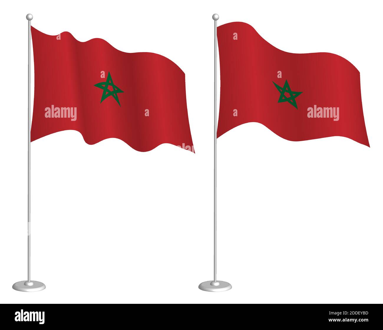 drapeau marocain sur le mât agitant dans le vent. Élément de design des fêtes. Point de contrôle pour les symboles de carte. Vecteur isolé sur fond blanc Illustration de Vecteur