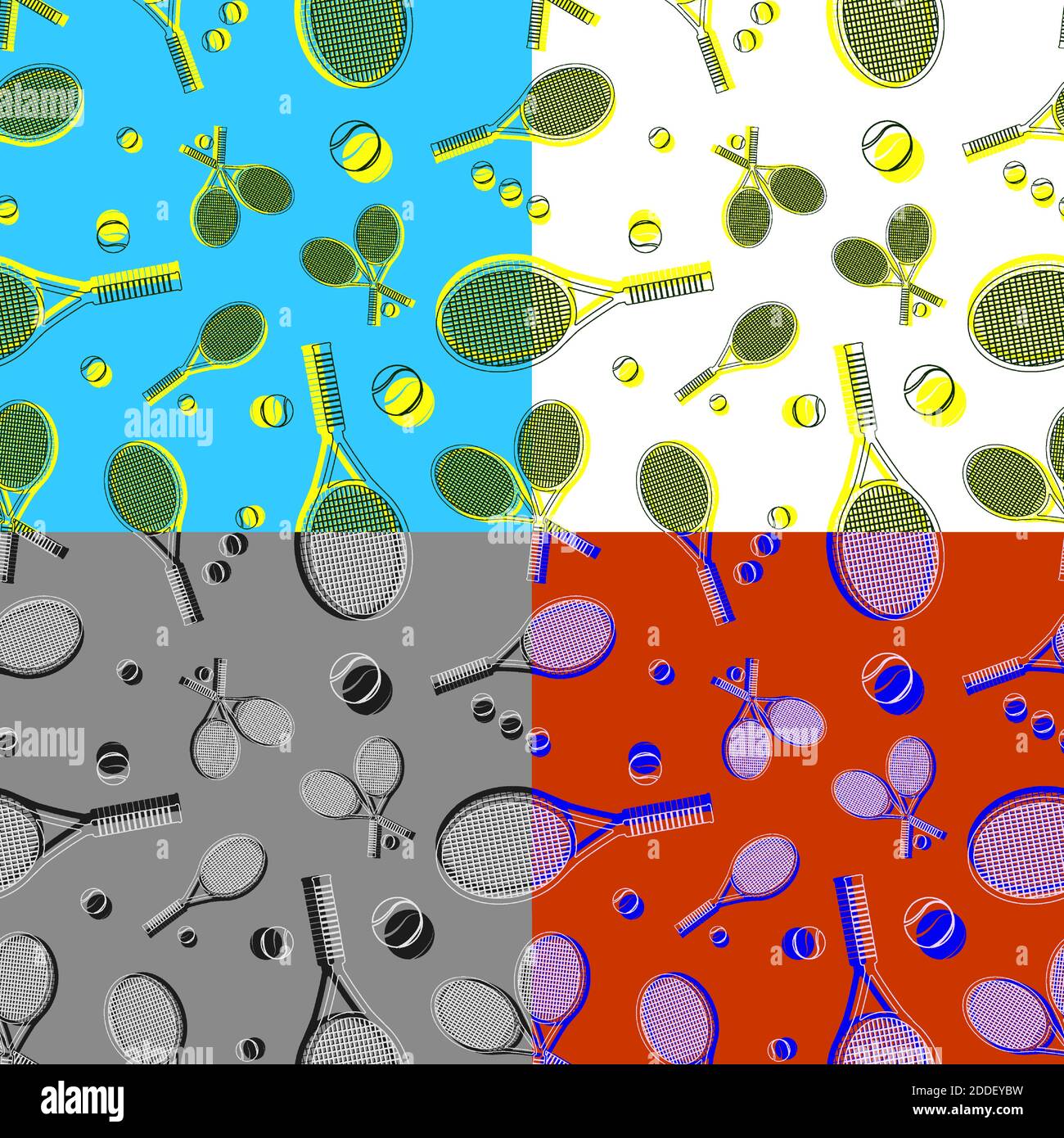 ensemble de motifs sans couture avec raquette et balles de tennis. Équipement de tennis. Mode de vie actif. Ornement pour l'impression et la décoration de compétitions sportives Illustration de Vecteur
