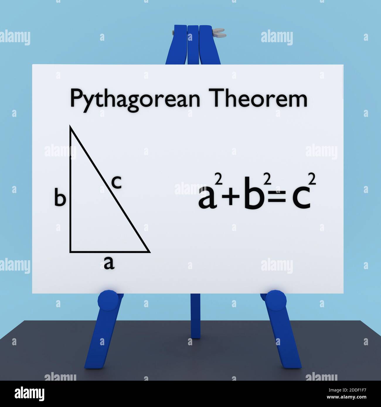 Illustration 3D du titre de théorème pythagore sur un écran tripode carte Banque D'Images