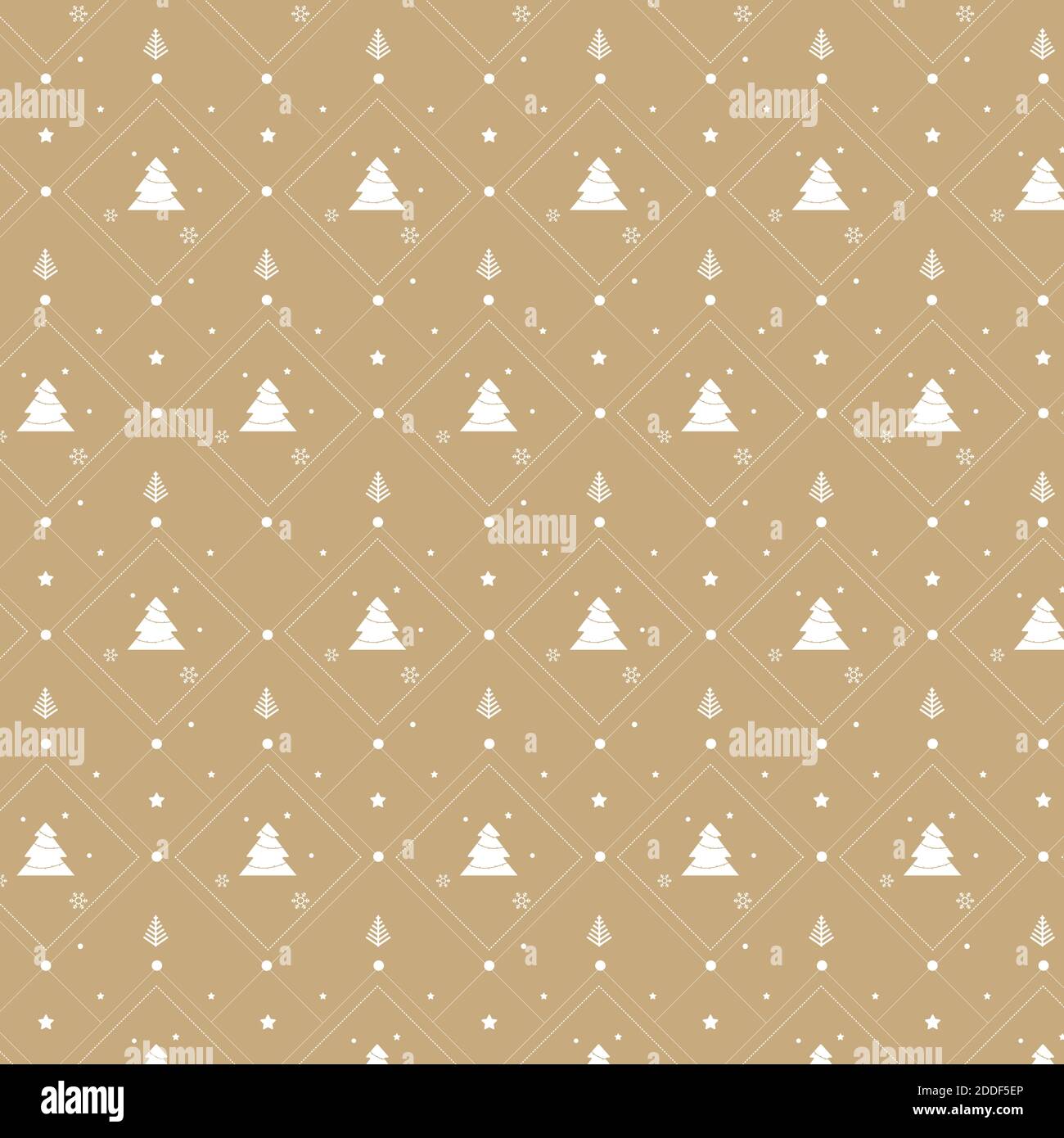 Motif sapin de Noël et flocon de neige sans couture sur fond doré pour papier d'emballage pour cadeaux Illustration de Vecteur