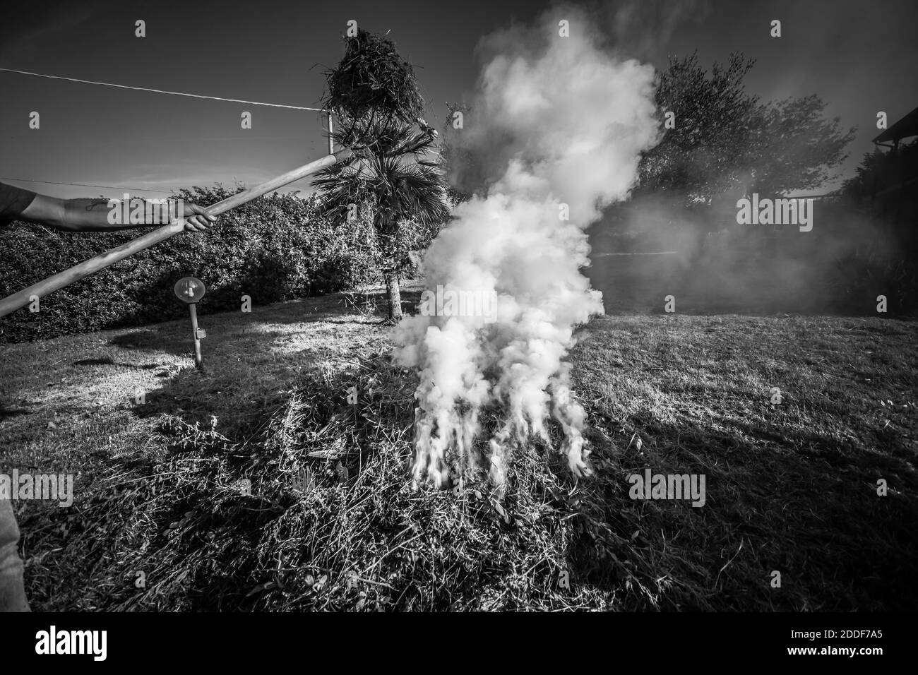 Fumée de feu dans la campagne Banque D'Images