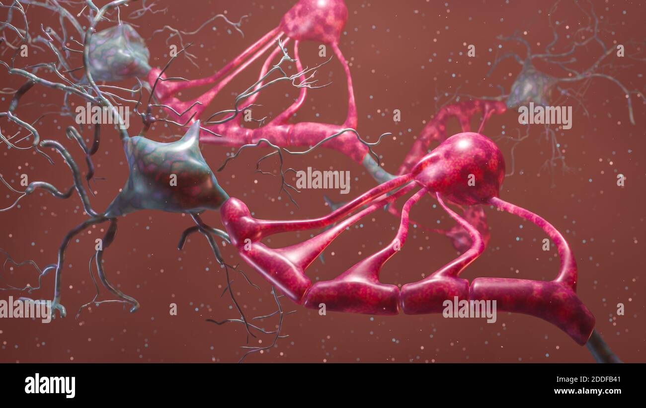 Neurone avec axon et système nerveux dendritique rendu 3d Banque D'Images