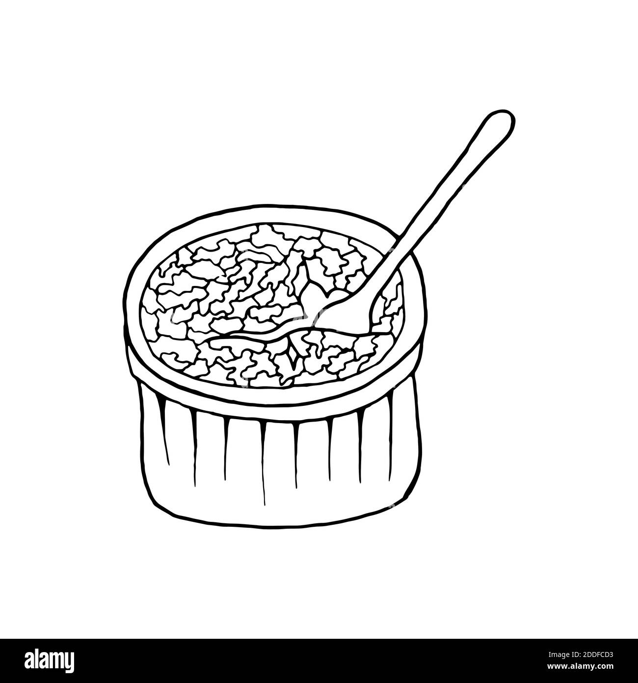 Crème brûlée vectorisée à la main. Dessert de cuisine française. Design sketch élément pour menu café, bistrot, restaurant, boulangerie, étiquette et emballage. Illustrateur Illustration de Vecteur