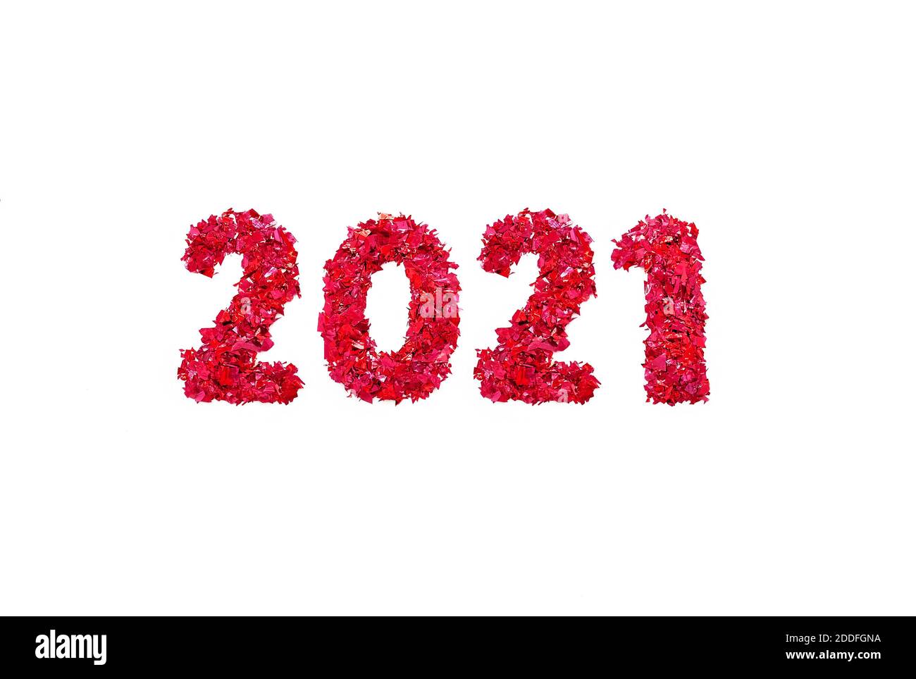 Figures 2021 à paillettes sur fond blanc. Banque D'Images