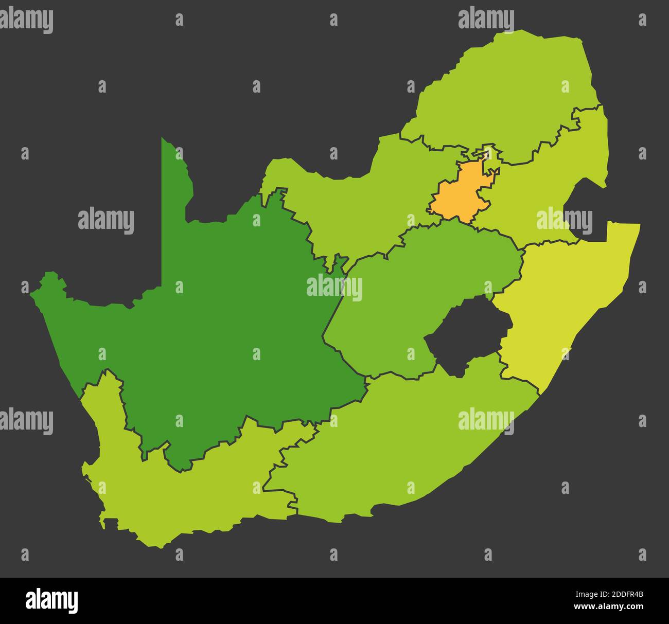 Carte de la chaleur de la population d'Afrique du Sud comme illustration de la densité de couleur Banque D'Images