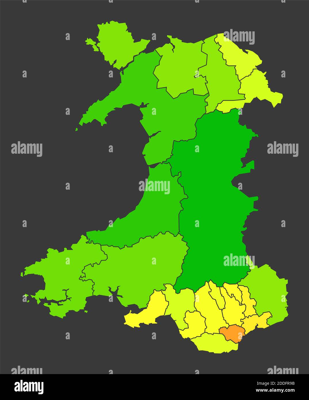 Carte de chaleur de la population du pays de Galles comme illustration de densité de couleur Banque D'Images