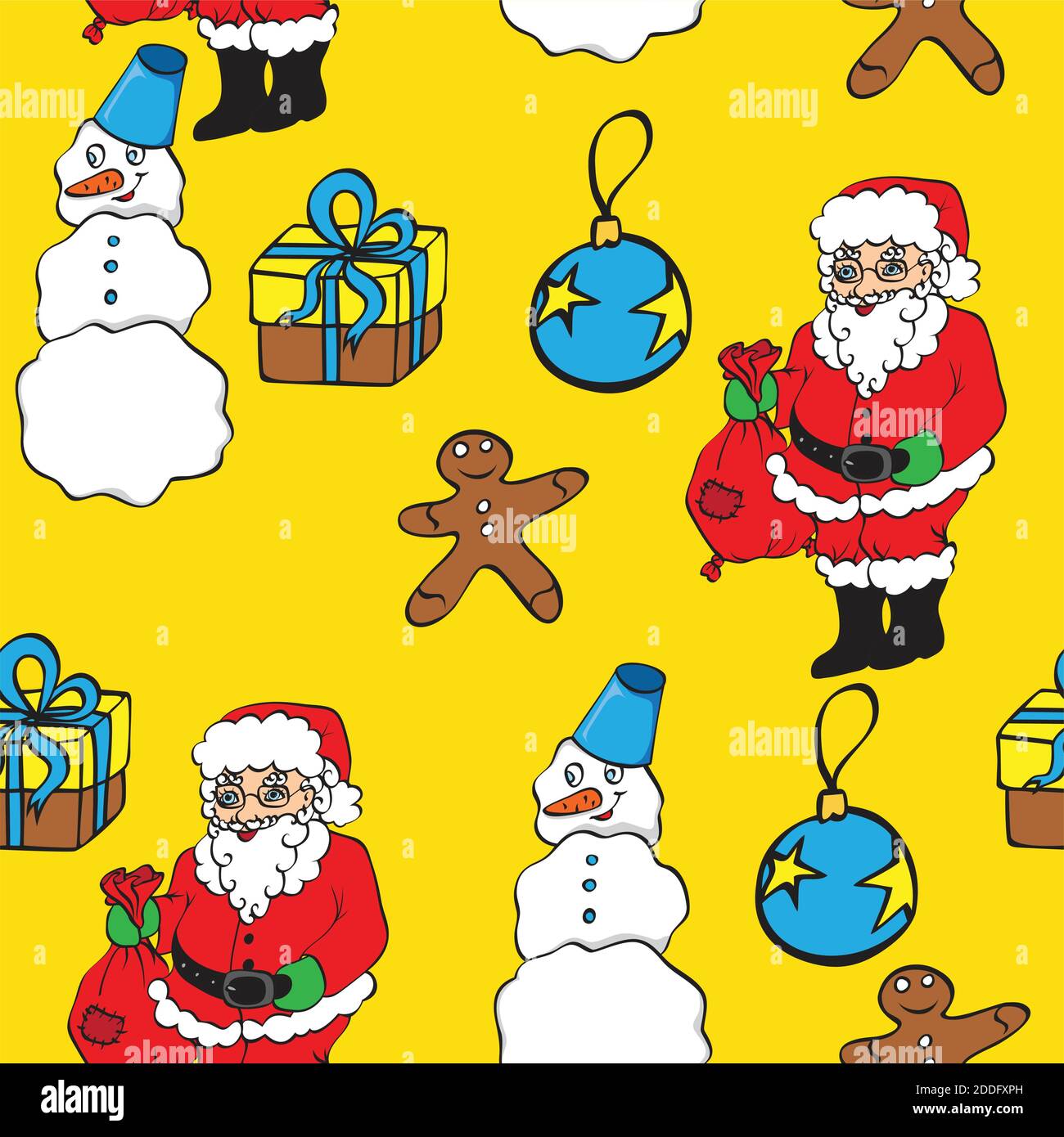 Drôle de dessin animé Santa, Cristmas arbre, elf, bonhomme de neige et biscuits font DAB déplacer, dansant style hip hop. Motif de Noël sans coutures. Illustration vectorielle Illustration de Vecteur