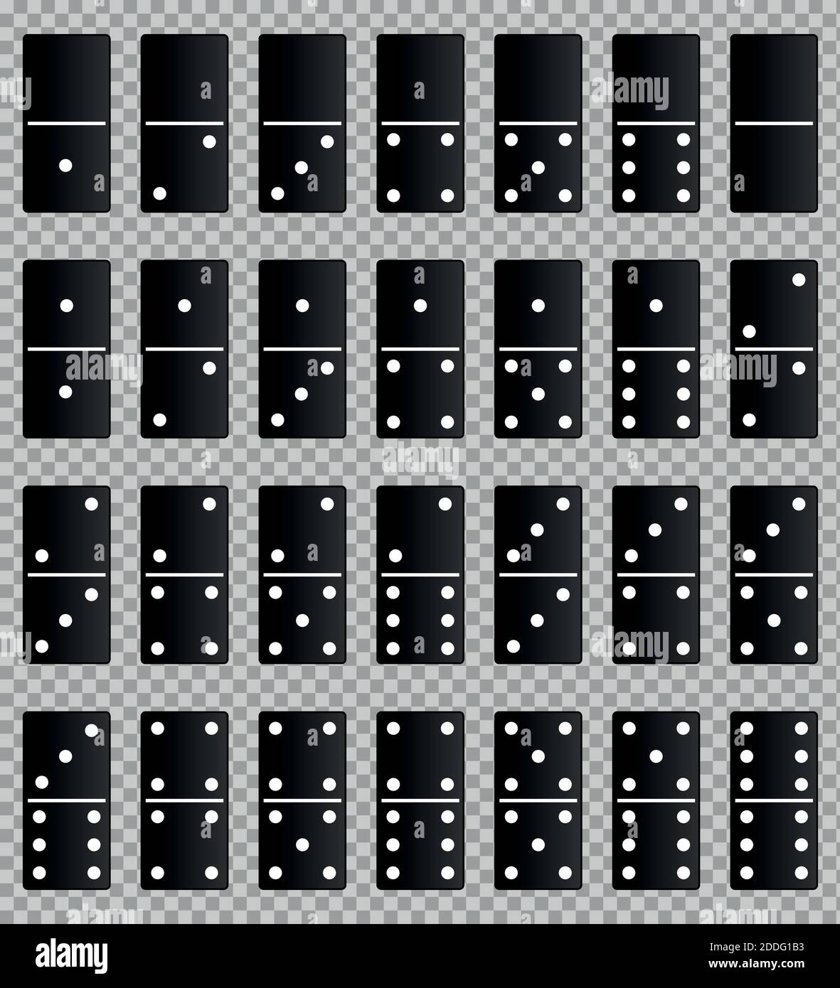 Jeu complet domino noir réaliste isolé sur fond transparent. Motif dominos. Illustration vectorielle EPS10 Illustration de Vecteur