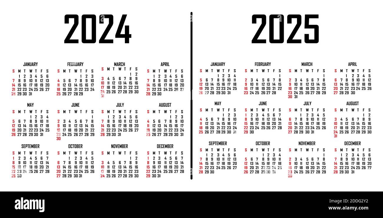 Calendrier 2024 2025 La Semaine Commence Le Dimanche Modele De Calendrier Simple Portrait De L Orientation Verticale Organisateur Annuel De Papeterie Vecteur Illu 2ddg2y2 