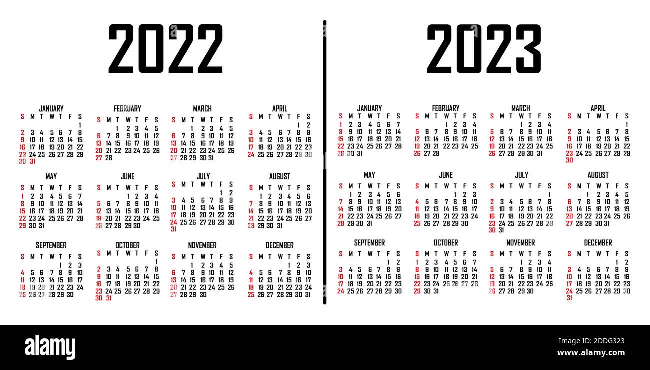 Calendarios 2022 Y 2023 Calendrier 2022-2023. La semaine commence le dimanche. Modèle de calendrier  simple. Portrait de l'orientation verticale. Organisateur annuel de  papeterie. Vecteur illu Image Vectorielle Stock - Alamy