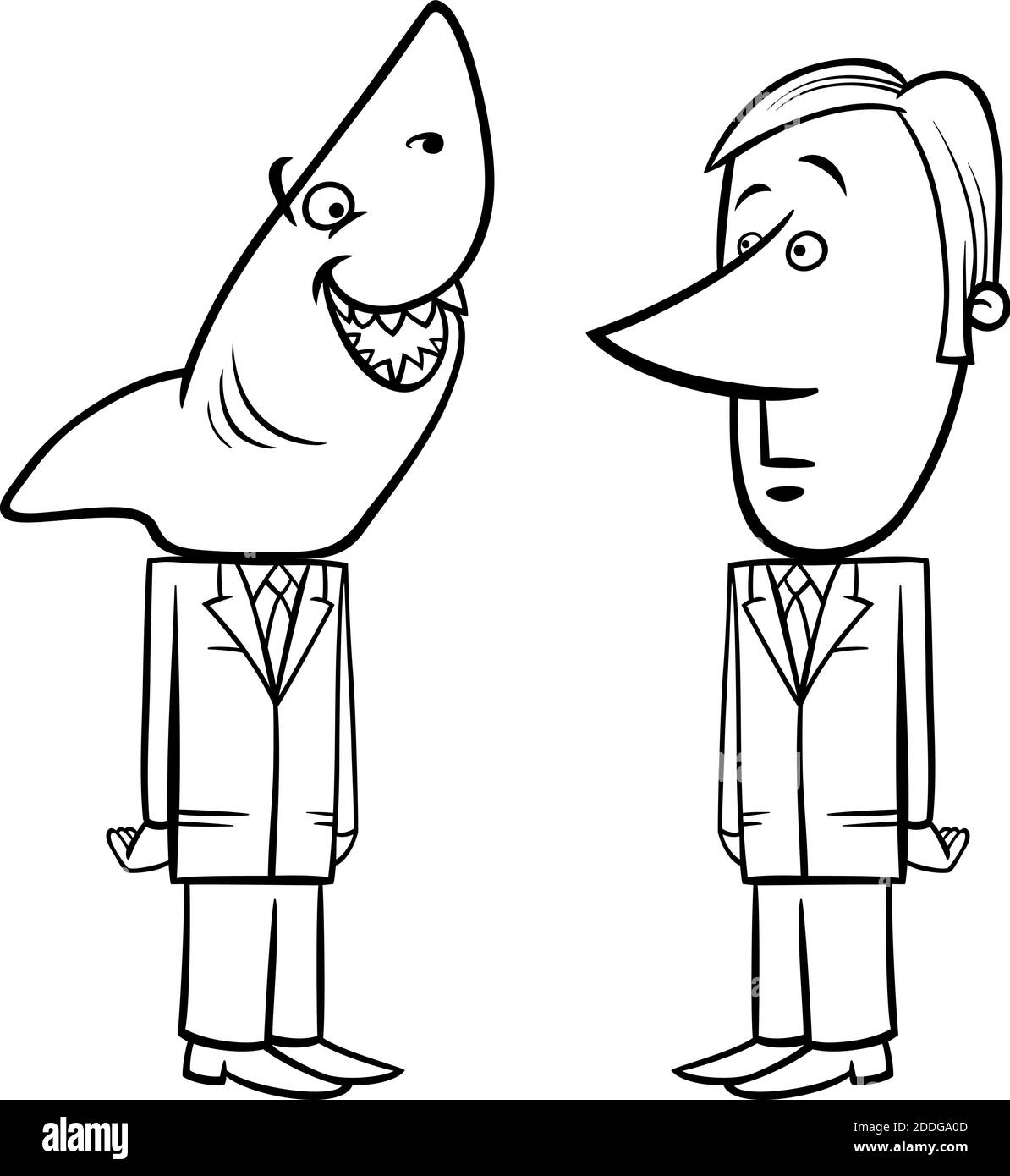 Dessin animé de concept noir et blanc de requin d'affaires et jeune ...