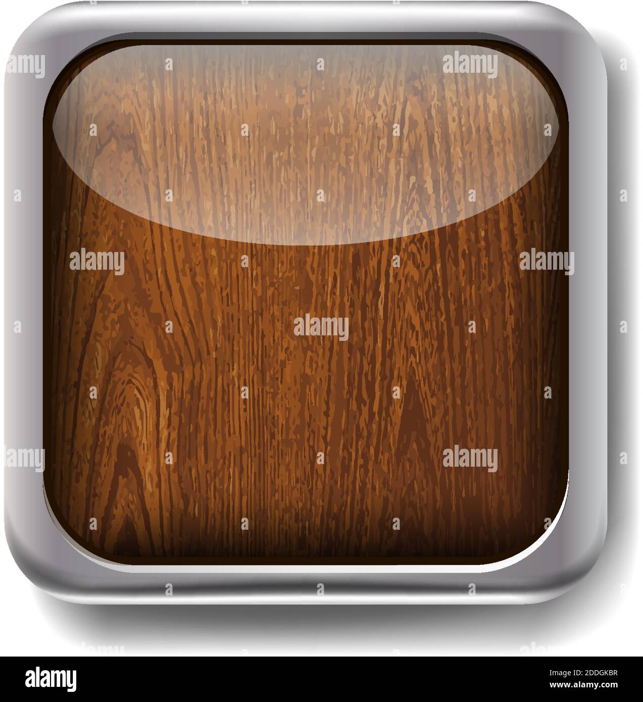 Bouton de l'application Vector 3d Realistic. Icône en texture bois avec bordure en métal. Icône isolée sur fond blanc. Illustration de Vecteur