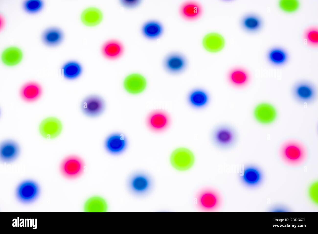 Points colorés abstraits à mise au point douce. Par manque de clarté, maladie mentale, ne pas penser droit, émeute de couleur, arrière-plan abstrait, économie parallèle. Banque D'Images