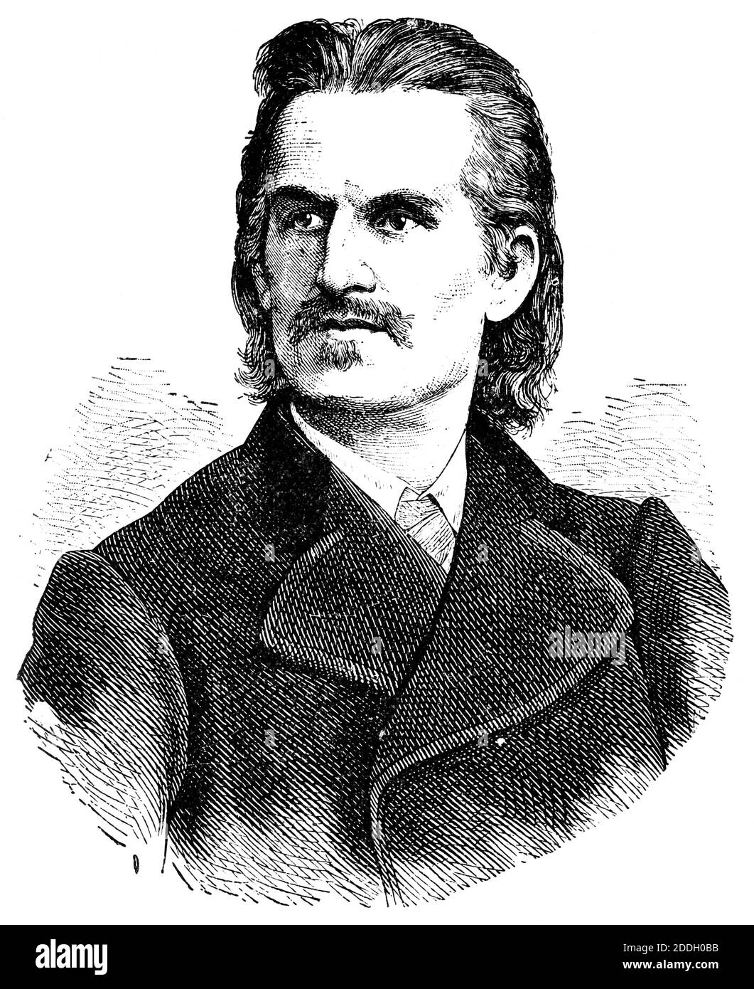 Portrait de Robert Hamerling - poète autrichien. Illustration du 19e siècle. Arrière-plan blanc. Banque D'Images