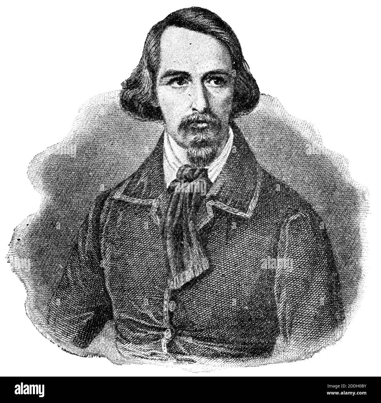 Portrait d'Emanuel von Geibel - poète et dramaturge allemand. Illustration du 19e siècle. Arrière-plan blanc. Banque D'Images