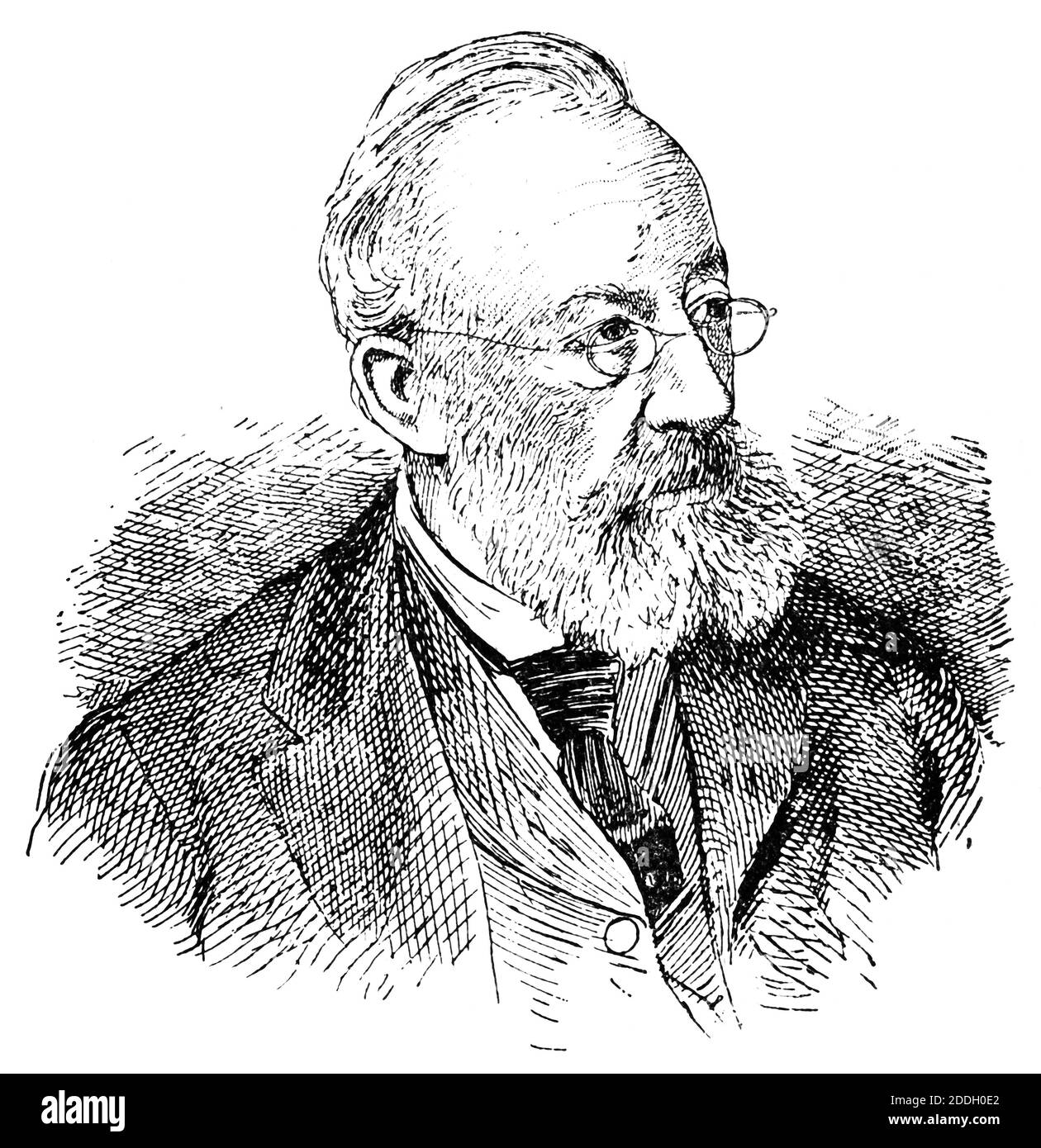 Portrait de Gottfried Keller - poète suisse et écrivain de littérature allemande. Illustration du 19e siècle. Arrière-plan blanc. Banque D'Images