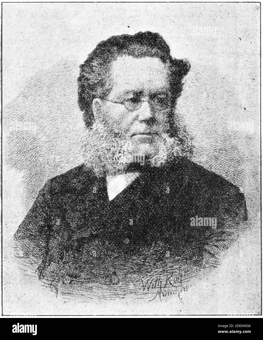 Portrait de Henrik Johan Ibsen - dramaturge norvégien et directeur de théâtre. Illustration du 19e siècle. Arrière-plan blanc. Banque D'Images