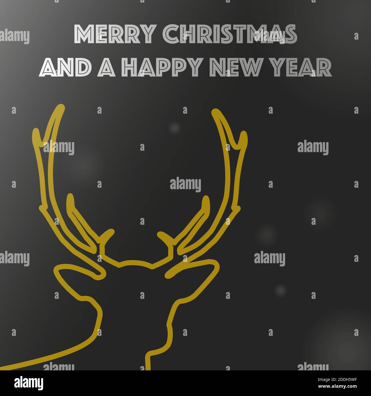 joyeux noël et bonne année carte de vœux dorée silhouette de renne de couleur et illustration vectorielle de bokeh de neige Illustration de Vecteur