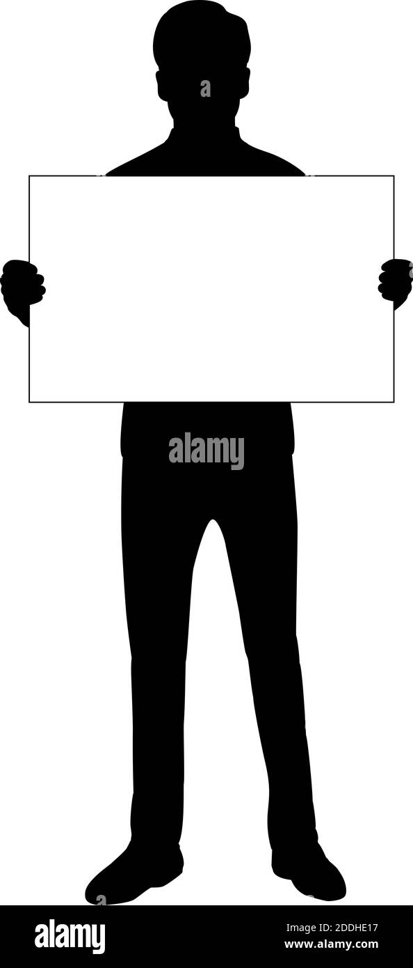 Silhouette pour homme tient une feuille blanche vierge pour l'espace de texte. Icône de symbole d'illustration Illustration de Vecteur