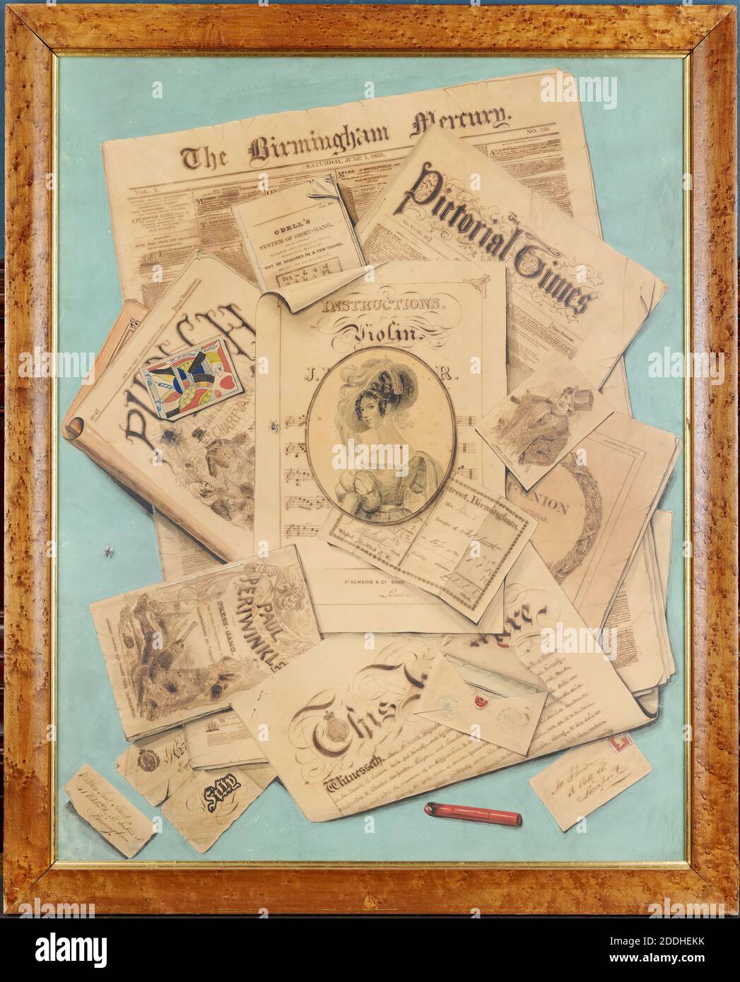 Trompe l'oeil, 1850-55 Matthew Samuel Hand, 19e siècle, Aquarelle, crayon, cadre, trompe l'oeil, histoire de Birmingham, œuvres sur papier Banque D'Images