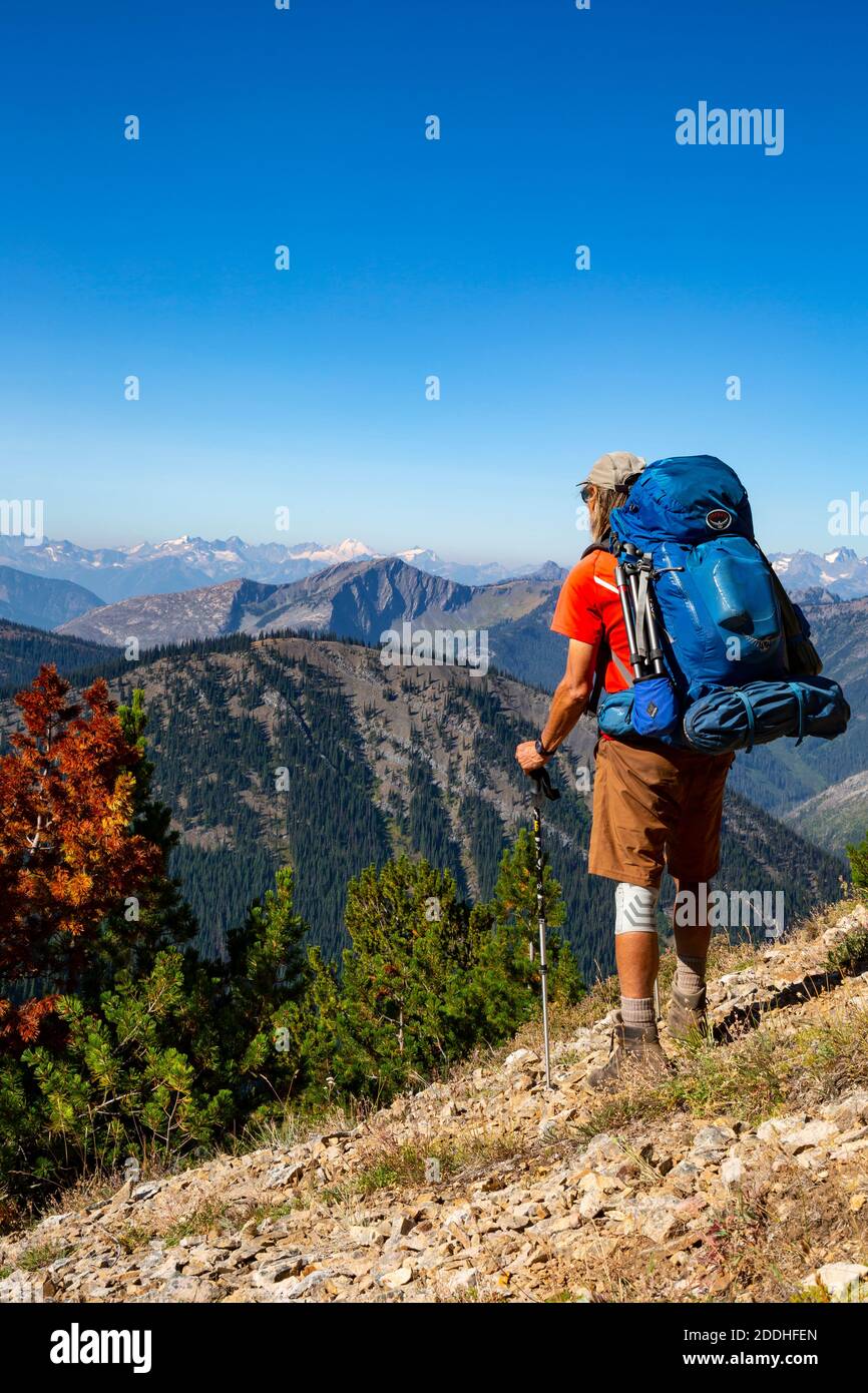 WA18539-00....WASHINGTON - observation des sommets des Cascades du Nord à partir de Le Pacific Crest Trail au sud du lac Hopkins dans le Pasayten Wilderness sont Banque D'Images