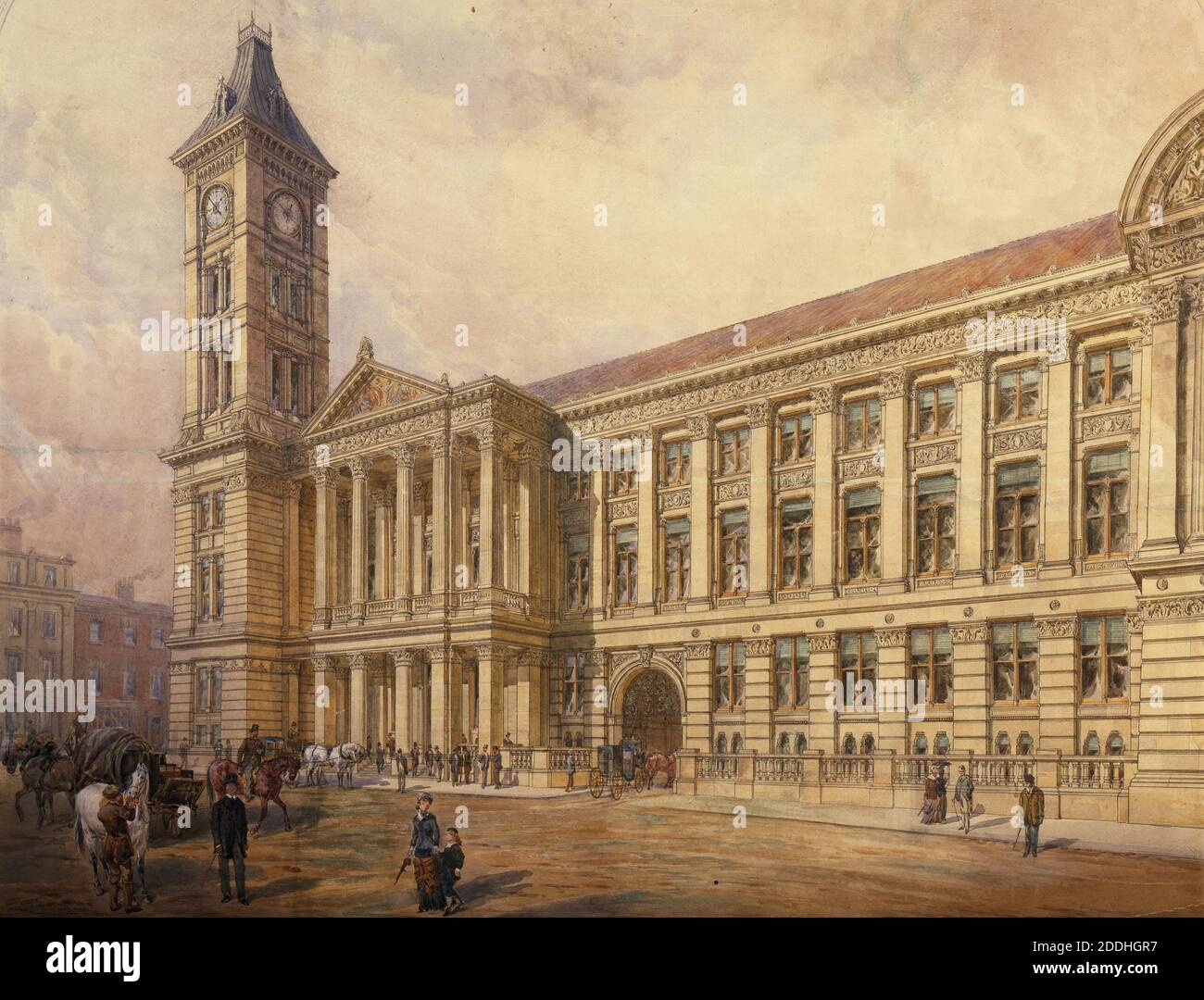 Vue du musée et de la galerie d'art de Birmingham et de la Maison du Conseil, 1881 C. Whitwell, 19e siècle, Aquarelle, vues topographiques, Architecture, Cityscape, Angleterre, Midlands Banque D'Images