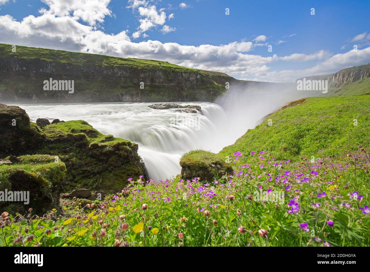 Chute d'eau de Gullfoss / chutes d'or située dans le canyon de la rivière Hvítá / Rivière Blanche, Haukadalur, sud-ouest de l'Islande Banque D'Images