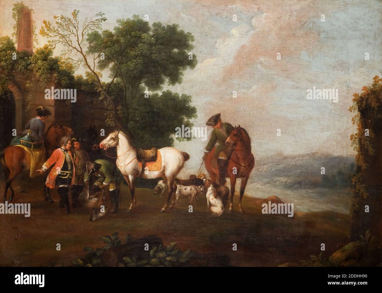 La chasse au cerf, 1760 par Wenzel Ignaz Brasch, peinture à l'huile, allemand, animal, chien, animal, cheval, ancien maître, chasse Banque D'Images