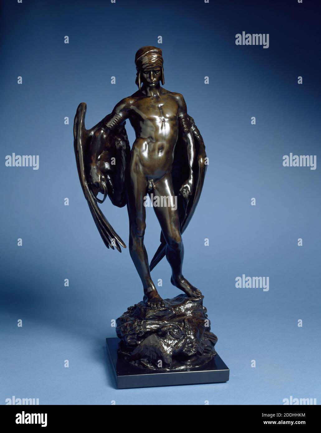 Icarus, 1884 Sir Alfred J Gilbert (d.1934), commande originale de Lord Leighton; c'est l'un des plus petits moulages d'environ une demi-douzaine, 19e siècle, mythologie grecque, Sculpture, Metal, Bronze, Male Banque D'Images