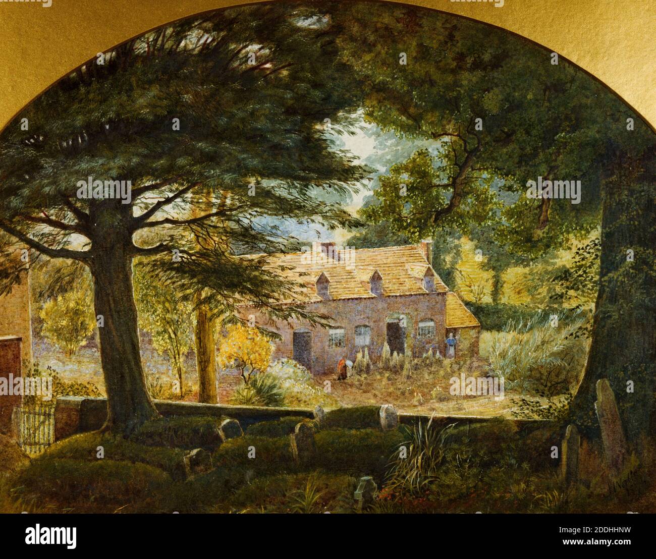 Depuis Northfield Churcheryard, 1874 James Watts Jnr (D. 1930), Northfield est maintenant un quartier de la ville de Birmingham, Watercolor, vues topographiques, histoire de Birmingham, Architecture, Cottage, Angleterre, Midlands Banque D'Images