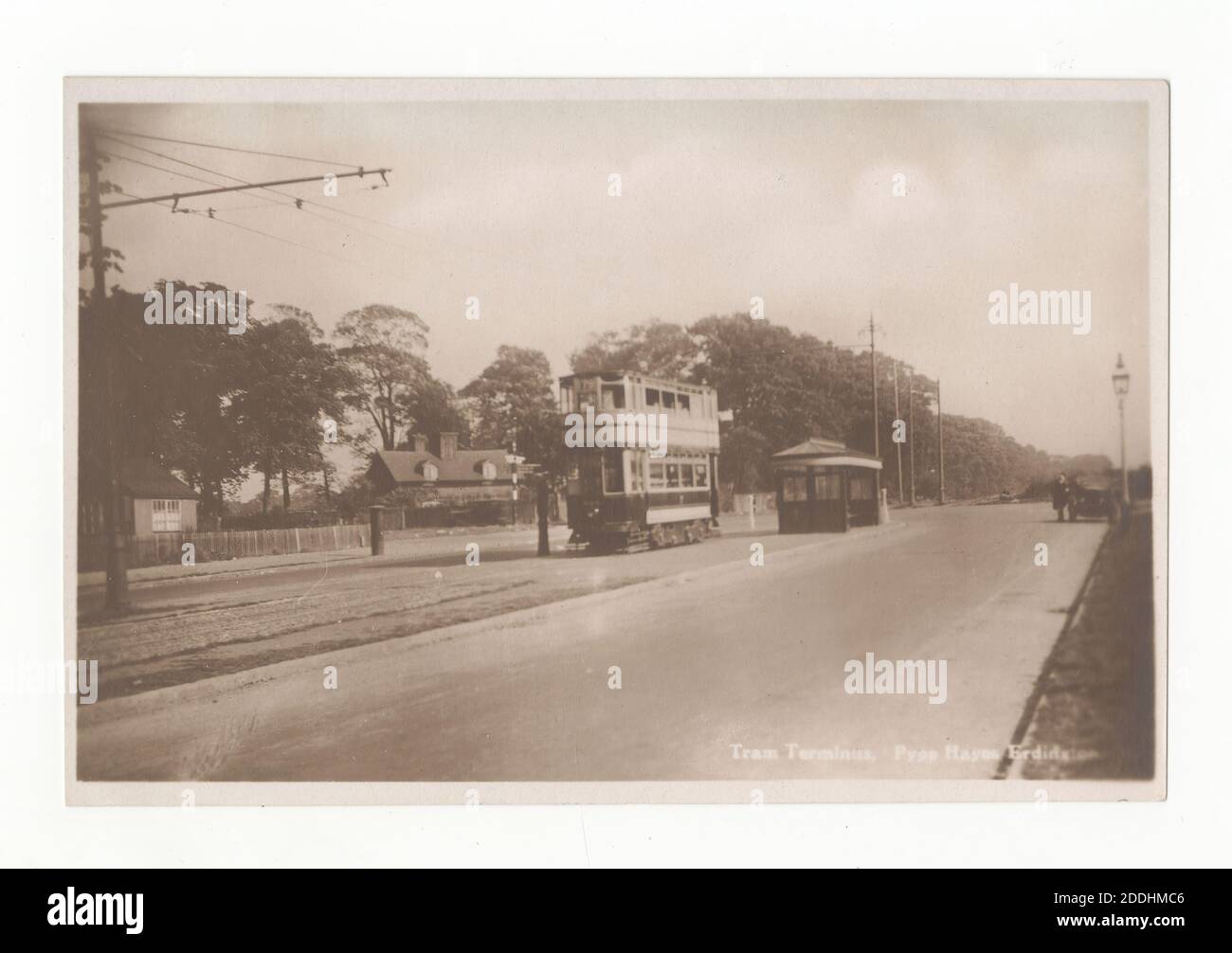 Carte postale, Tram Terminus Pype Hayes Erdington, vers le début du 20e C, quartier de Birmingham Banque D'Images