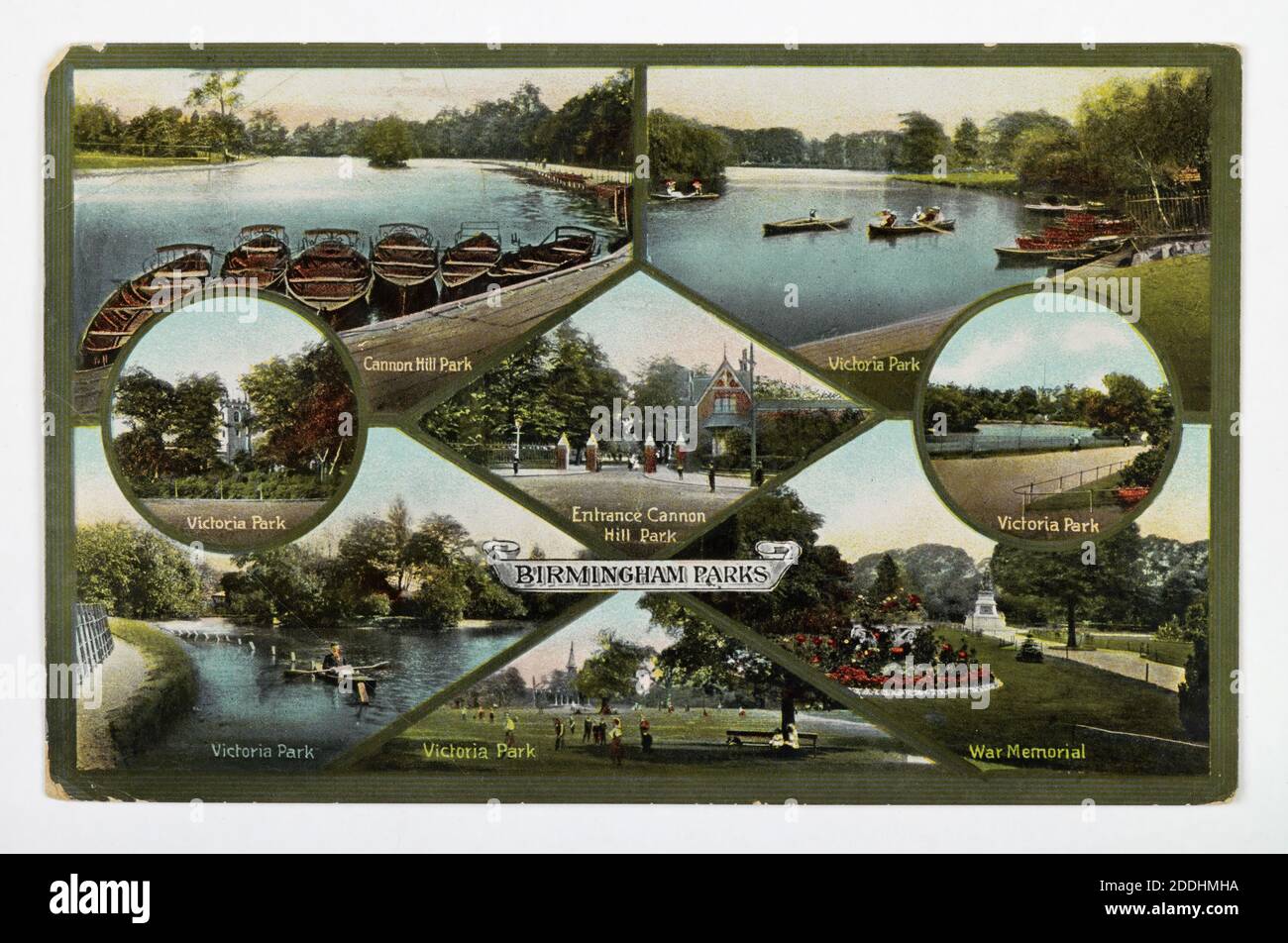 Carte postale, parcs de Birmingham, 1913 vues topographiques, banlieue, histoire de Birmingham, histoire sociale, loisirs et loisirs Banque D'Images