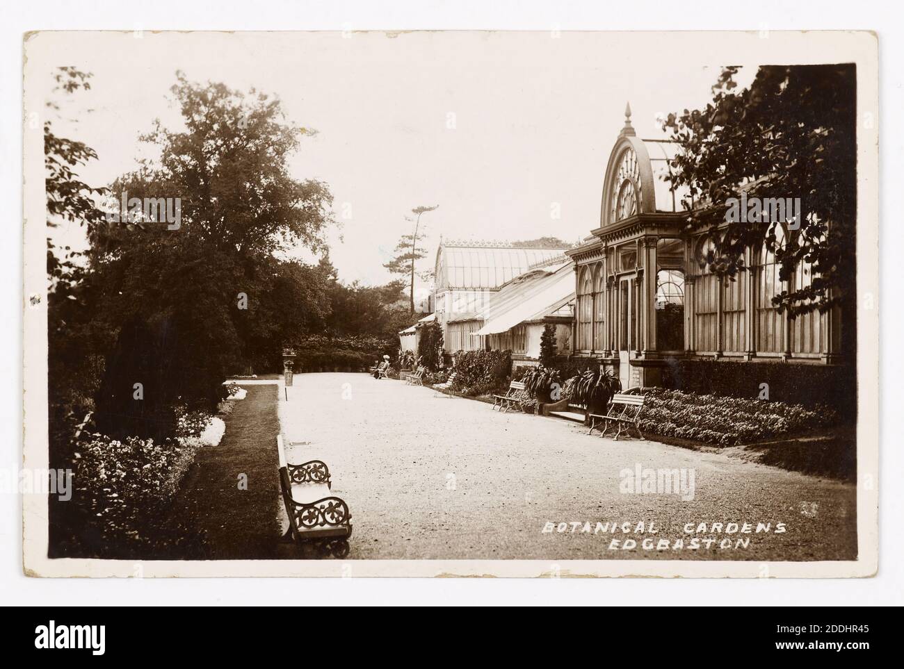 Carte postale, Jardins botaniques Edgbaston, Birmingham, 1911 vues topographiques, Histoire sociale, jardin, Histoire de Birmingham, carte postale, Histoire sociale, Loisirs et Loisirs Banque D'Images