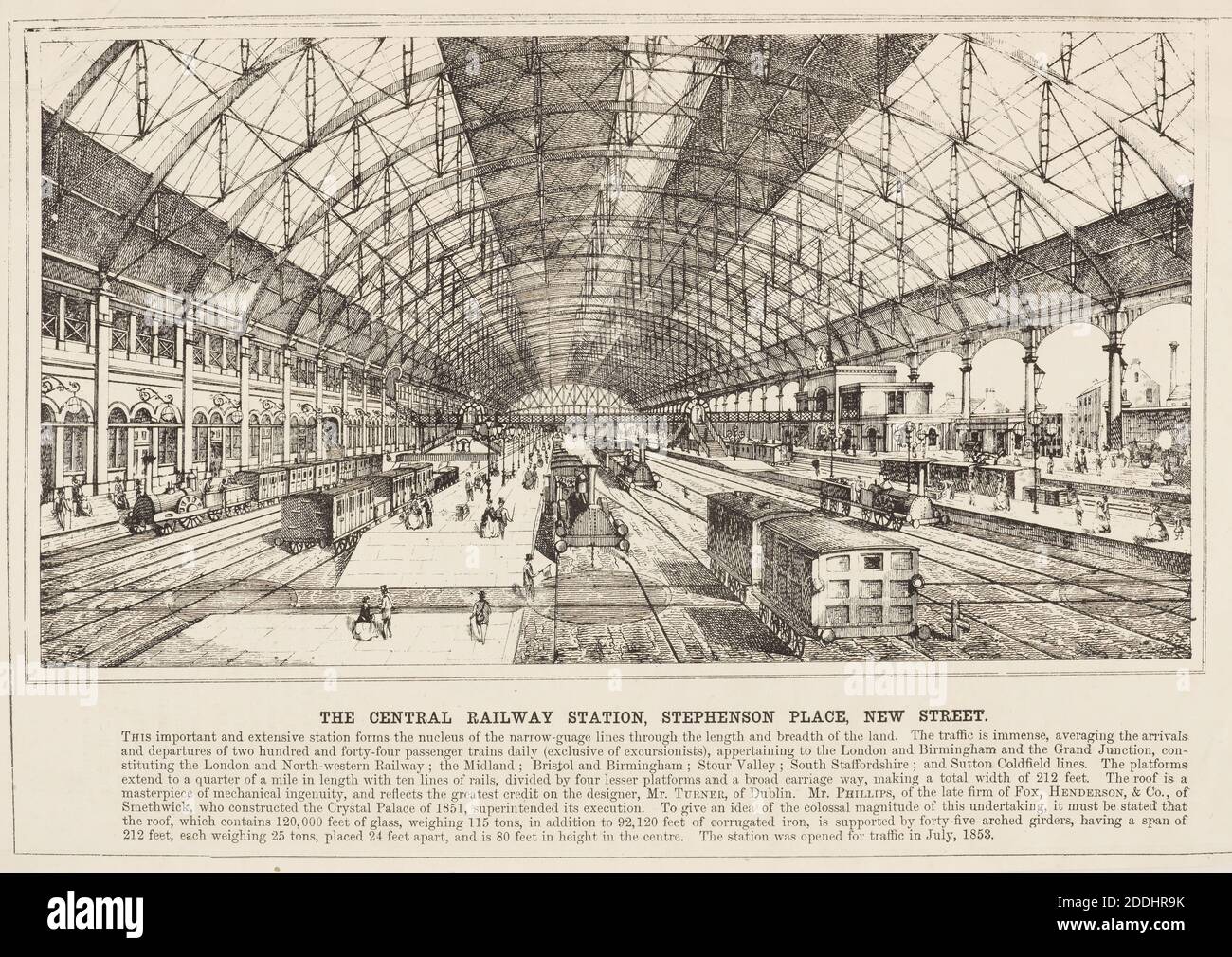 Gravure, New Street Station, Birmingham vues topographiques, vol iii page 2 de 'The Midland Metropolis; ou Birmingham tel quel'. Intérieur de la gare New St, avec toit en verre et fer, vues topographiques, Science et Industrie, journaux, histoire de Birmingham, chemin de fer, gare, transport, train Banque D'Images
