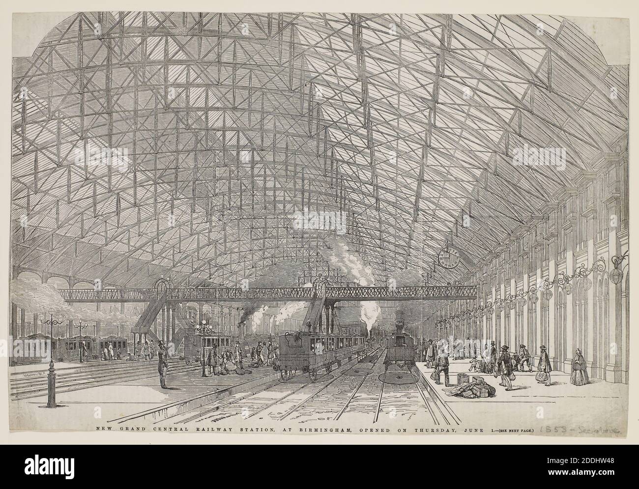 Vue topographique de Birmingham, gravure du journal Birmingham New Street, New Grand Central Railway Station, à Birmingham ouvert le jeudi 1er juin 1854, Histoire sociale, vues topographiques, Angleterre, Midlands Banque D'Images