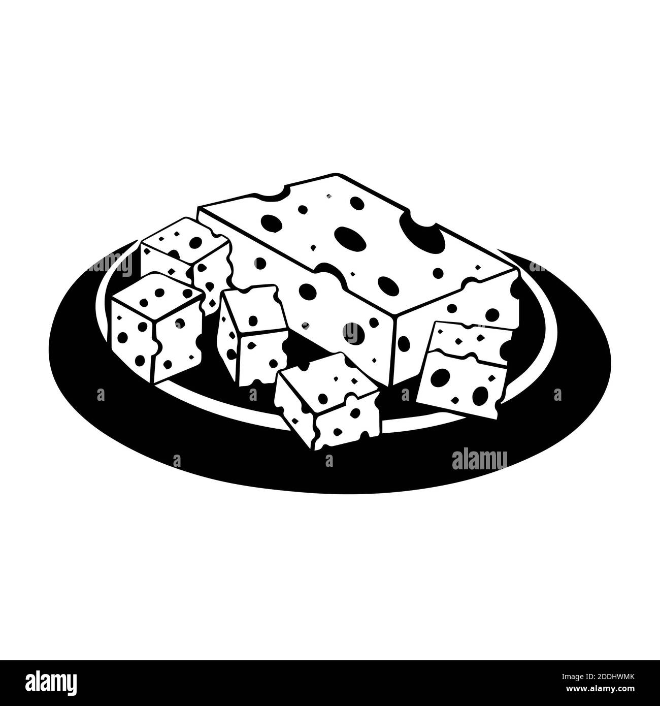 Assiette de fromages vectoriels dessinés à la main. Illustration d'esquisse isolée sur fond blanc. Pour les marchés, les magasins, la conception d'étiquettes alimentaires Banque D'Images