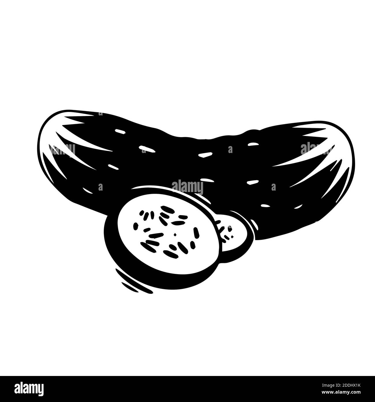 Illustration de l'icône du concombre illustration de vecteur noir et blanc. Symbole du logo vectoriel du concombre avec une tranche en monochrome. La cabine doit être utilisée dans la décoration des cafés Banque D'Images