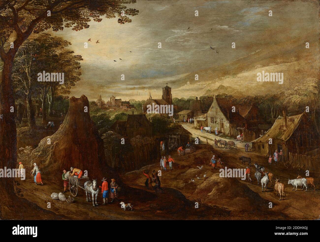 Automne, v.1605-1610 Joos de Momper le plus jeune et l'atelier de Jan Brueghel l'aîné, Paysage, peinture à l'huile, scène, Agriculture, récolte, Flamand Banque D'Images