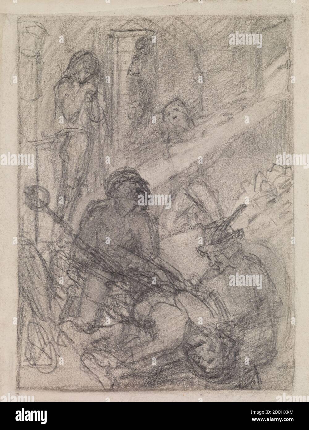 Poètes du XIXe siècle, prisonnier de Chillon, esquisse compositionnelle, 1857 [profil de l'œil gauche et du nez d'un homme] Ford Madox Brown (d.1893), 19e siècle, dessin, crayon, esquisse, prison, Suisse Banque D'Images